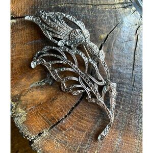 Vintage Silvertone Abstract Floral Brooch Marcasite Art Deco Victorian